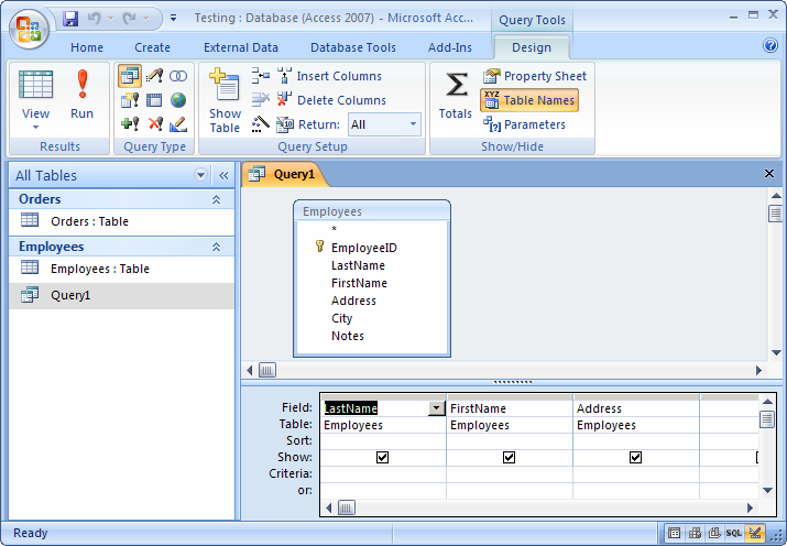Ms Access 2007 Open A Query In Design View