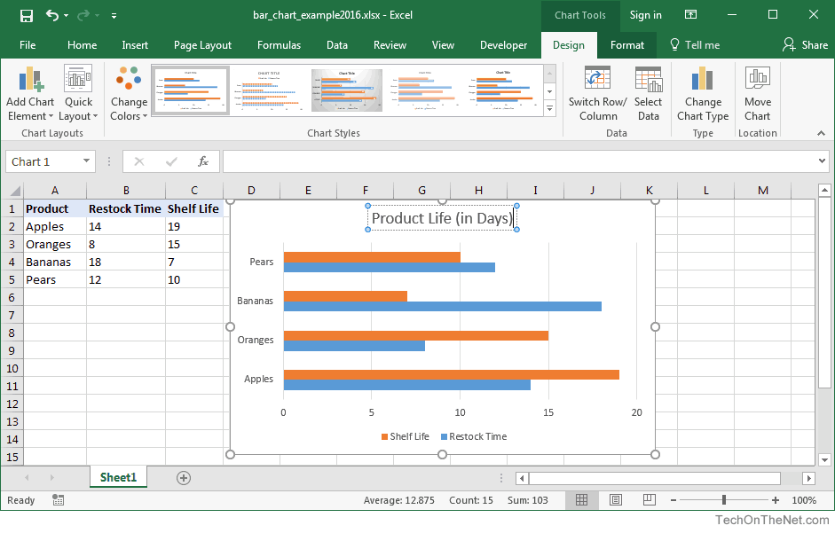MS Excel 2016 How to Create a Bar Chart
