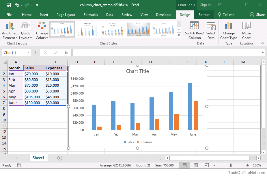how to create a chart in excel with multiple columns