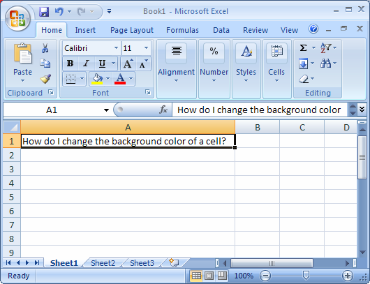 Ms Excel 2007 Change The Background Color Of A Cell