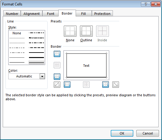 MS Excel 2013: Draw a border around a cell