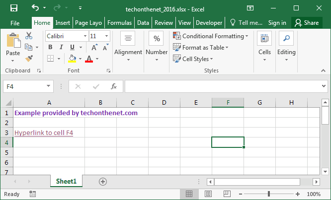 Ms Excel 2016 Create A Hyperlink To Another Cell