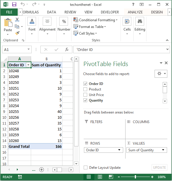 show sum in excel on bottom