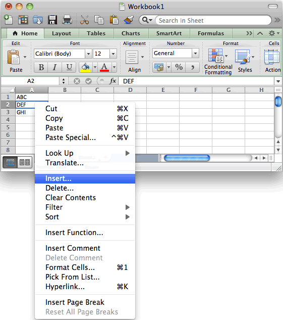 how to insert a note in excel 2011