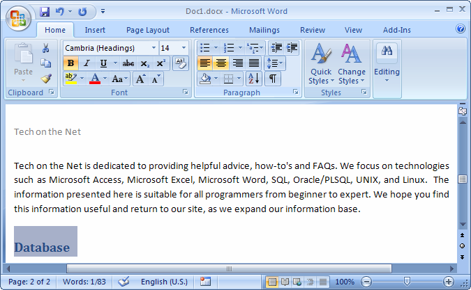 word center text on page