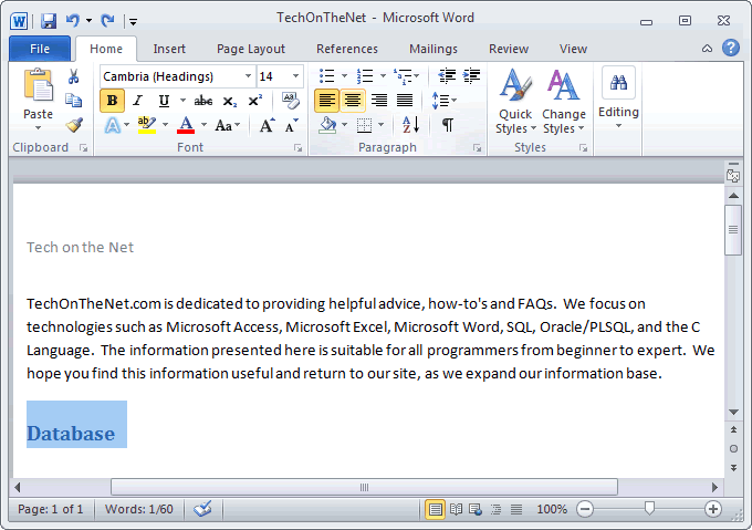 MS Word 2010: Center text