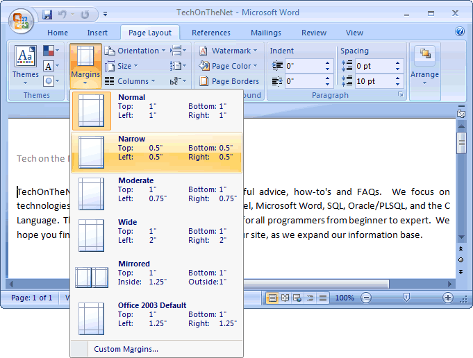 how to change page layout in word for one page